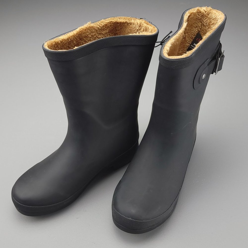 Chooka Delridge Mid Calf Matte Black Rain Boot Faux‎ Fur Lining